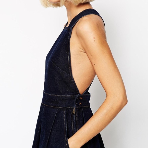 BRAND NEW ASOS denim  dark wash suspender open back dress 8 - Picture 8 of 17